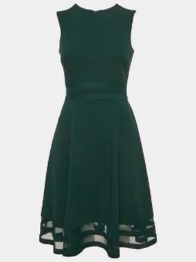 Calvin Klein Illusion-Trim Fit & Flare Green Dress Size 16